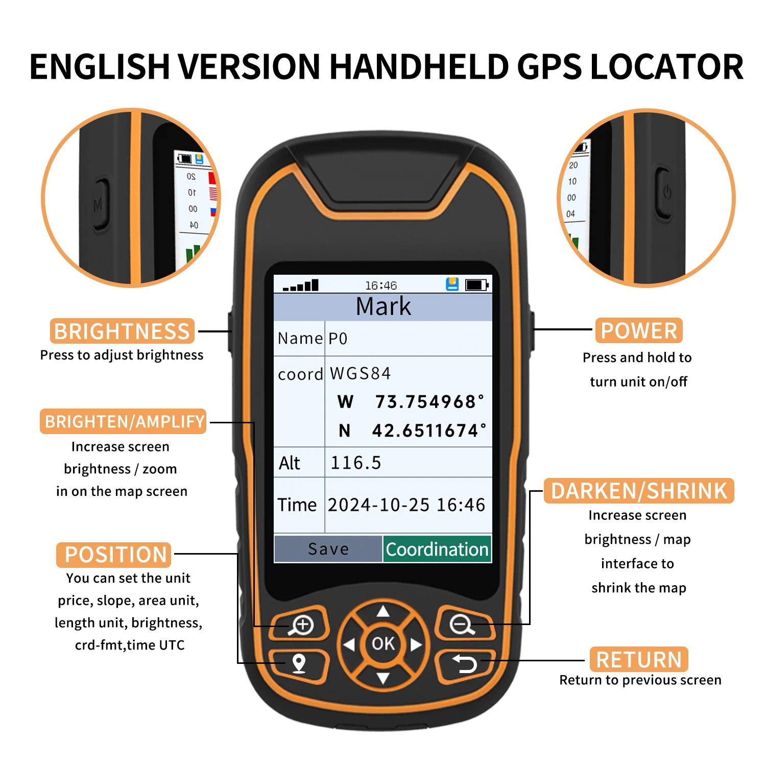 High precision COORDINATE COLLECTION SATELLITE MAP GPS COMPASS SATELLITE POSIT  handheld GPS for camping & hiking & exploration