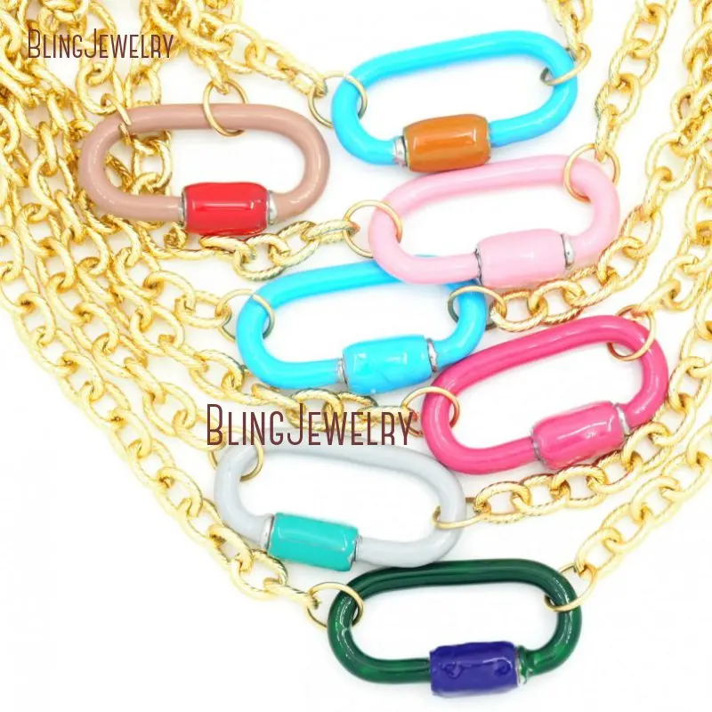 Candy Color Enamel Screw Clasp Oval Carabiner Lock  Link Chain Necklce Women Accessories Stainless Steel Y2k Jewelry