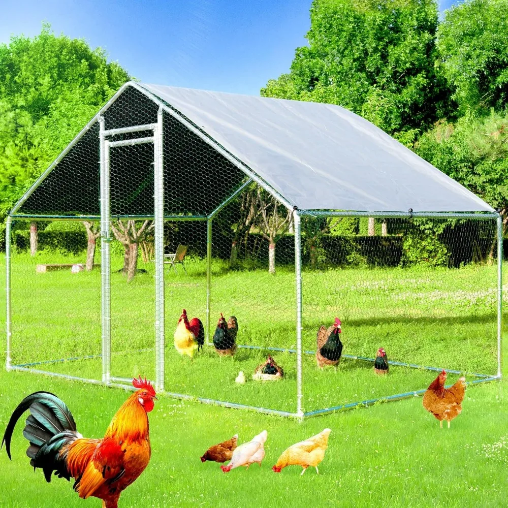 

Large Chicken Coop Chicken Runs for Yard with Cover Outdoor Metal Pet Pens Poultry Cage Duck Rabbit House Backyard Use (6.4'Lx10