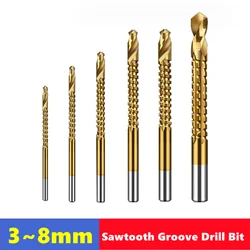HSS serrated groove drill bit 3,4,5,6,6.5,8mm, hand drill wood, thin metal drill bit cutting spiral drill bit hand tool set