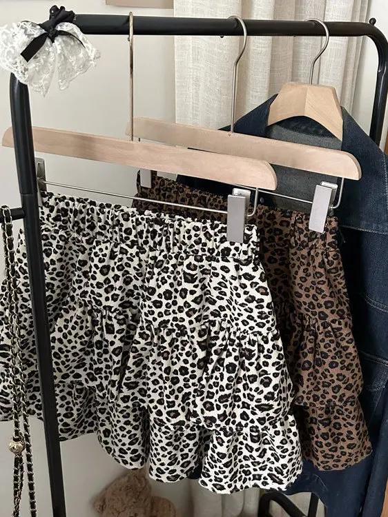 High Waist Leopard Print Cake Skirt Summer Half-length Elastic Anti-lift Fluffy Short Skirt Stylish Women's Skirt