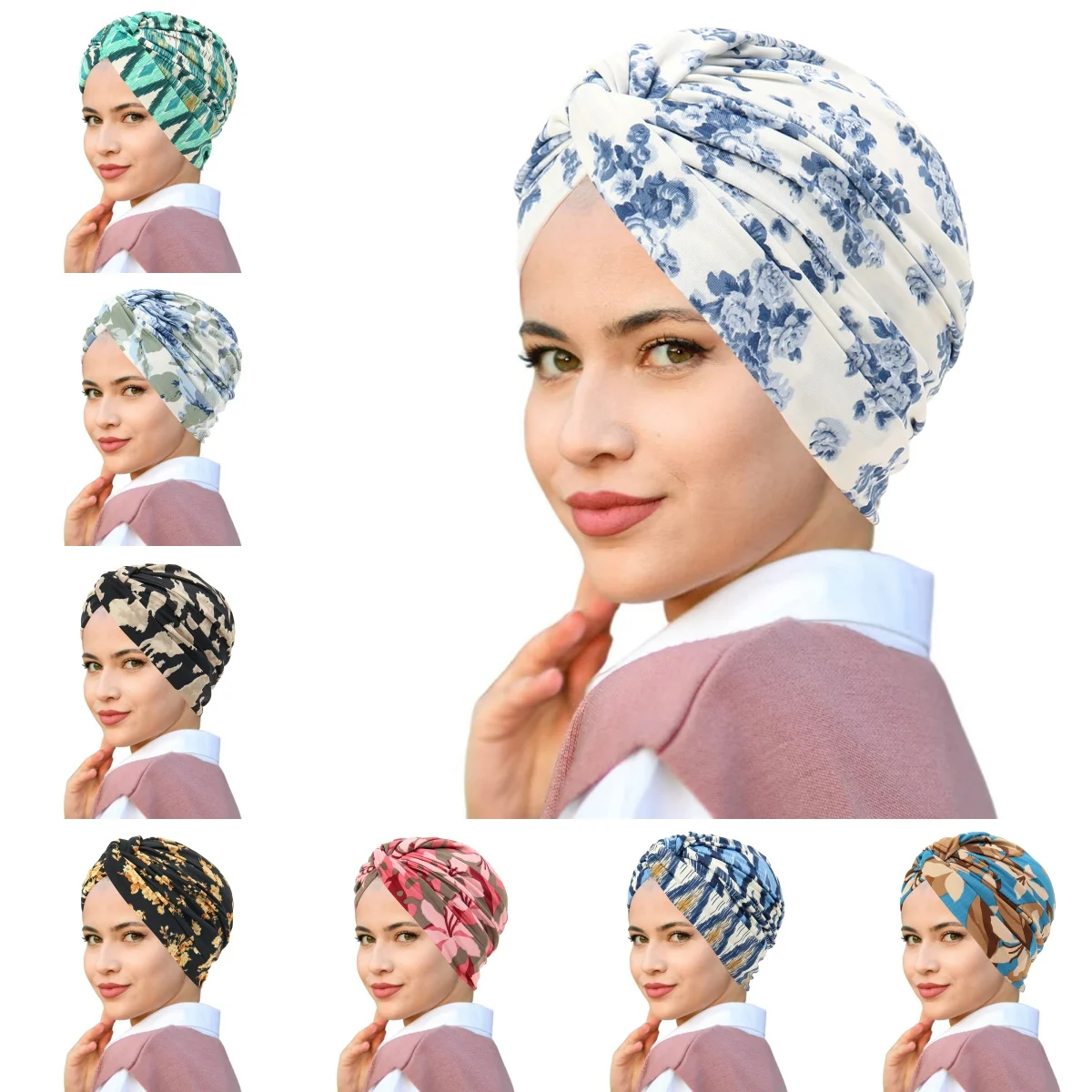 New Soft Elastic Colorful Muslim Inner Hijabs Women Islamic Muslim Hijab Instant Turban Cap For Ladies Stripe Bohemia Print