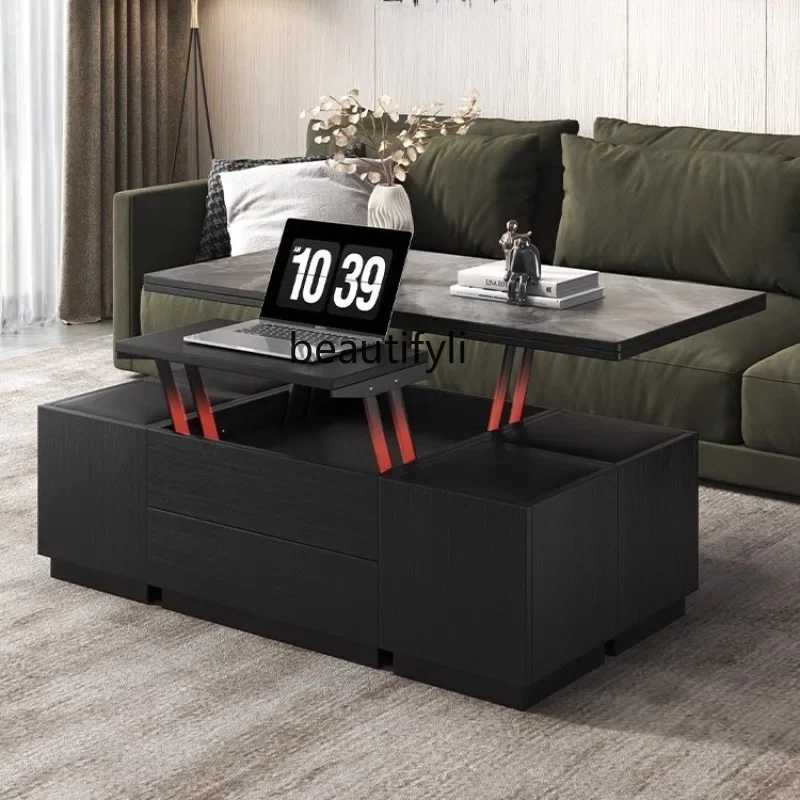 LXMultifunctional Adjustable Coffee Table and Dining Table, Simple Modern Design for Small Living Rooms, Foldable and Integrated