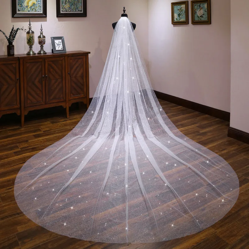 

Hot Sale Welon Ivory Wedding veils Appliques Lace Wedding accessories Long Boda vail bride bridal veils wedding bride