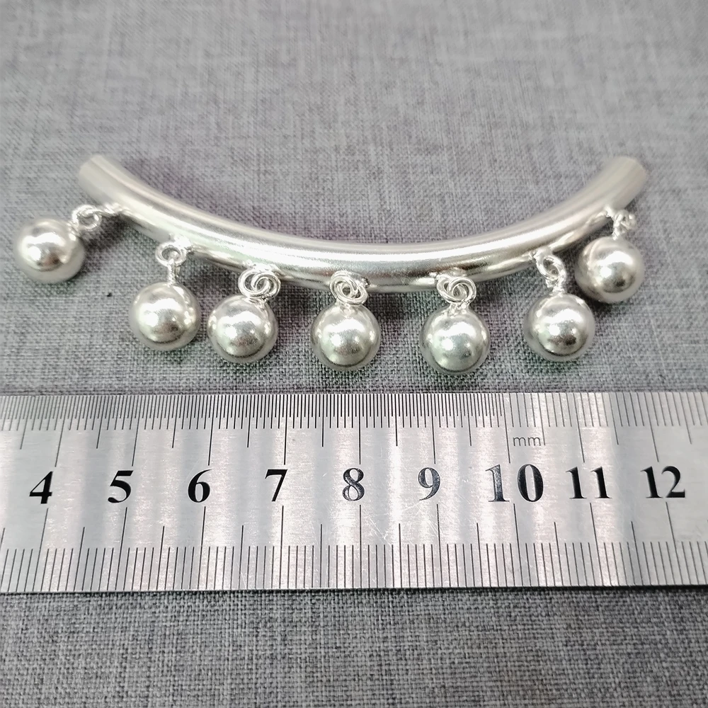 925 Sterling Silver Large Curve Tube Bead Charm w/ Round Ball Drop for Bracelet Necklace