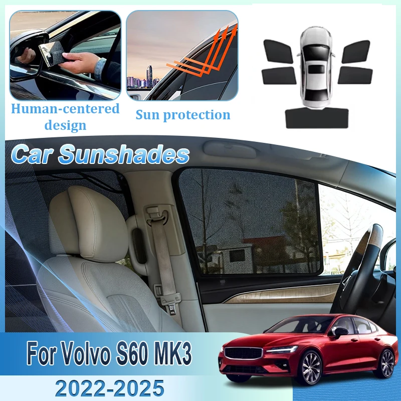

Магнитные солнцезащитные шторки для Volvo S60 MK3 B4 B5 2022 2023 2024 2025: сетчатые шторки на окна и лобовое стекло, аксессуары для автомобиля