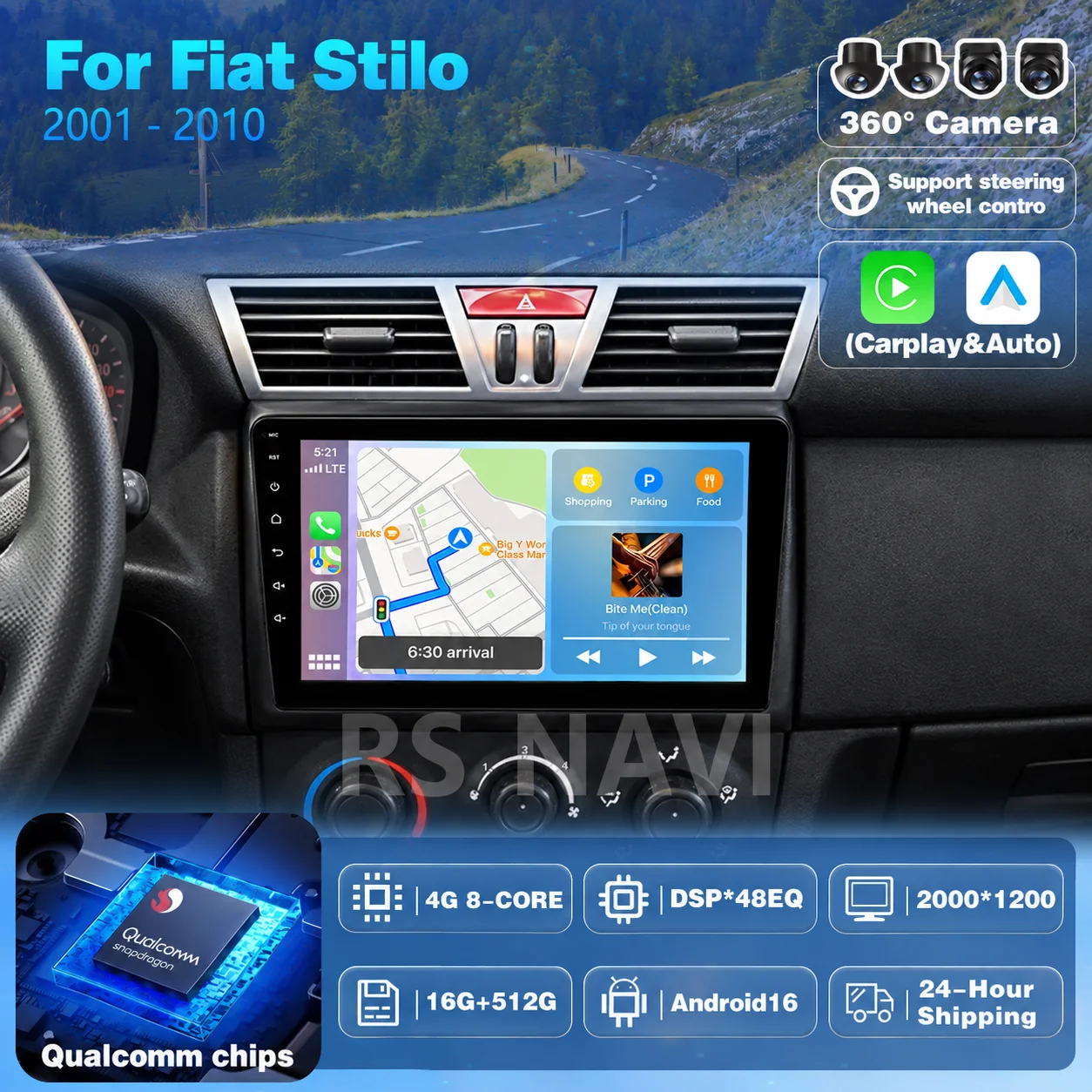 Plug and Play Android 16 For Fiat Stilo 2001 - 2010 2K QLED Android Car Radio Multimedia Video Player GPS CarPlay 4G Stereo 2DIN