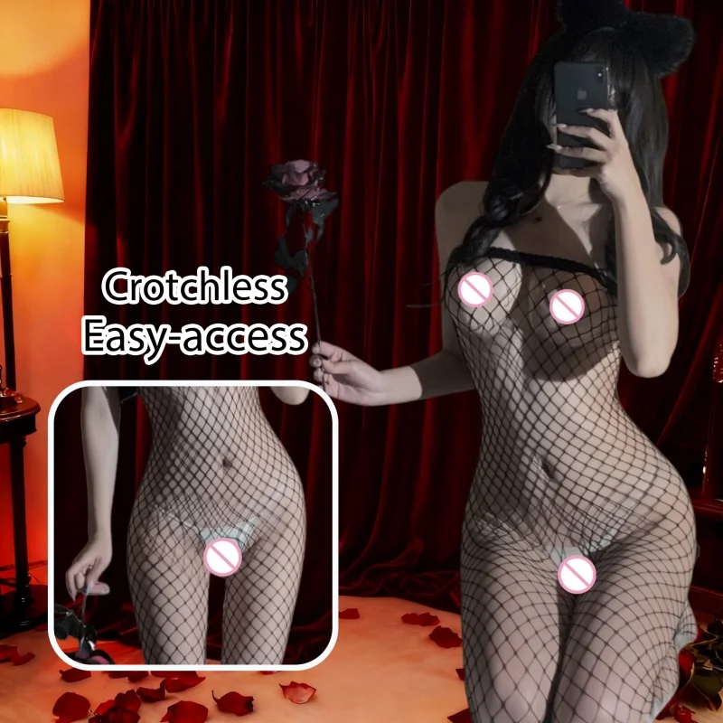 

Женское эластичное сетчатое боди с открытой промежностью, нижнее белье, сексуальная клубная одежда, один размер, прозрачный, легко доставляемый, эротический
