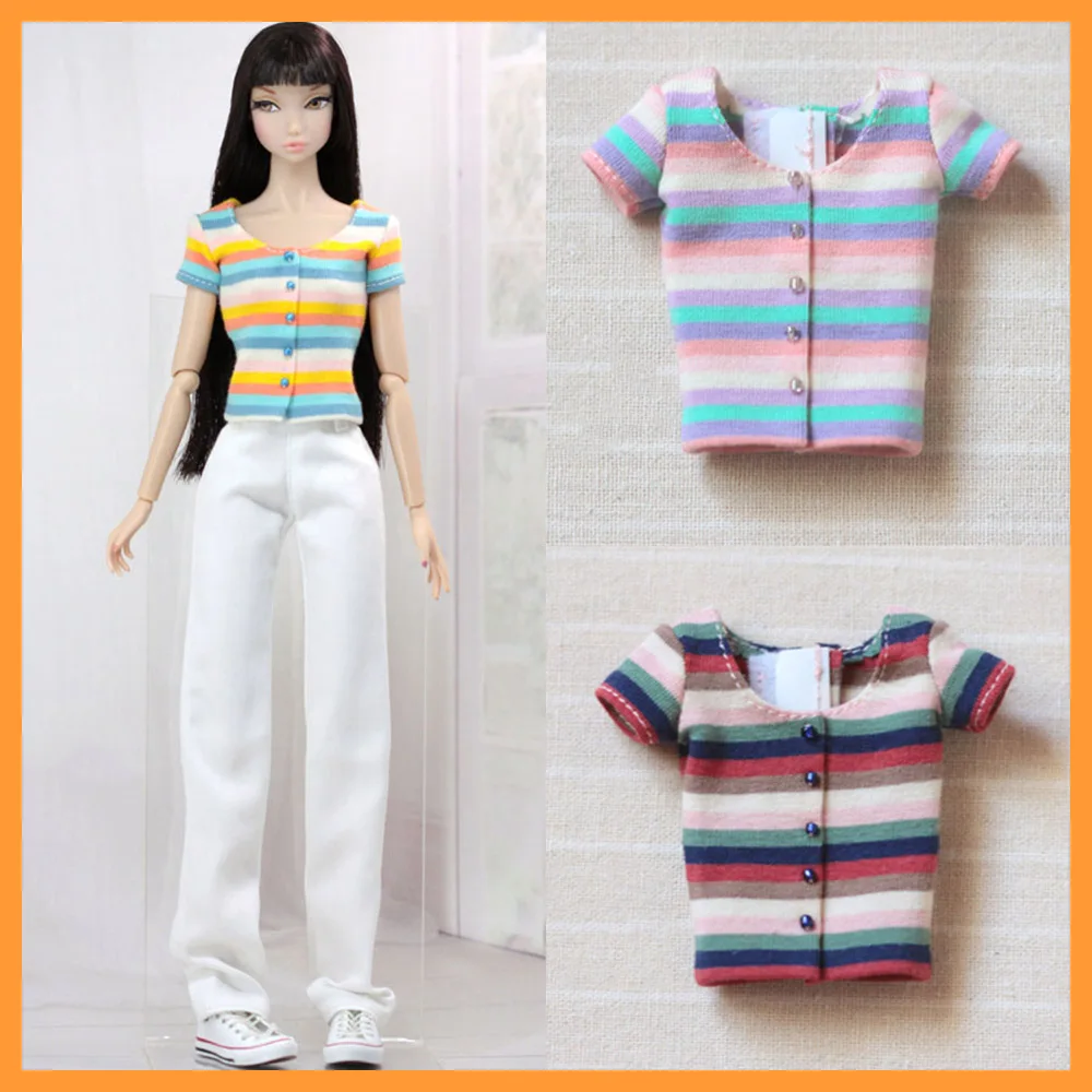 [Customized] 1/6 Female Short Sleeves Colorful Stripe Knitted T-shirt Slim Girly Top Tee for Momoko OB FR Nippon PoppyParker