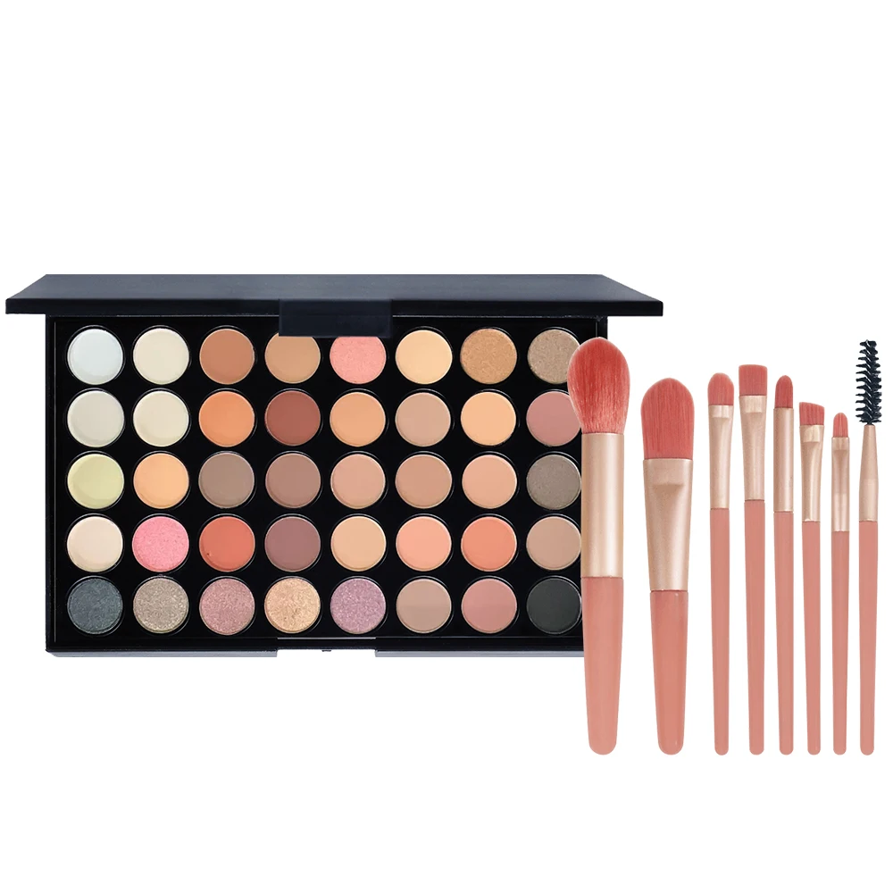 POPFEEL 40-Color Eyeshadow Palette with 8 Pink Eyeshadow Brushes – Matte & Shimmer Shades for Everyday Makeup, Long-lasting
