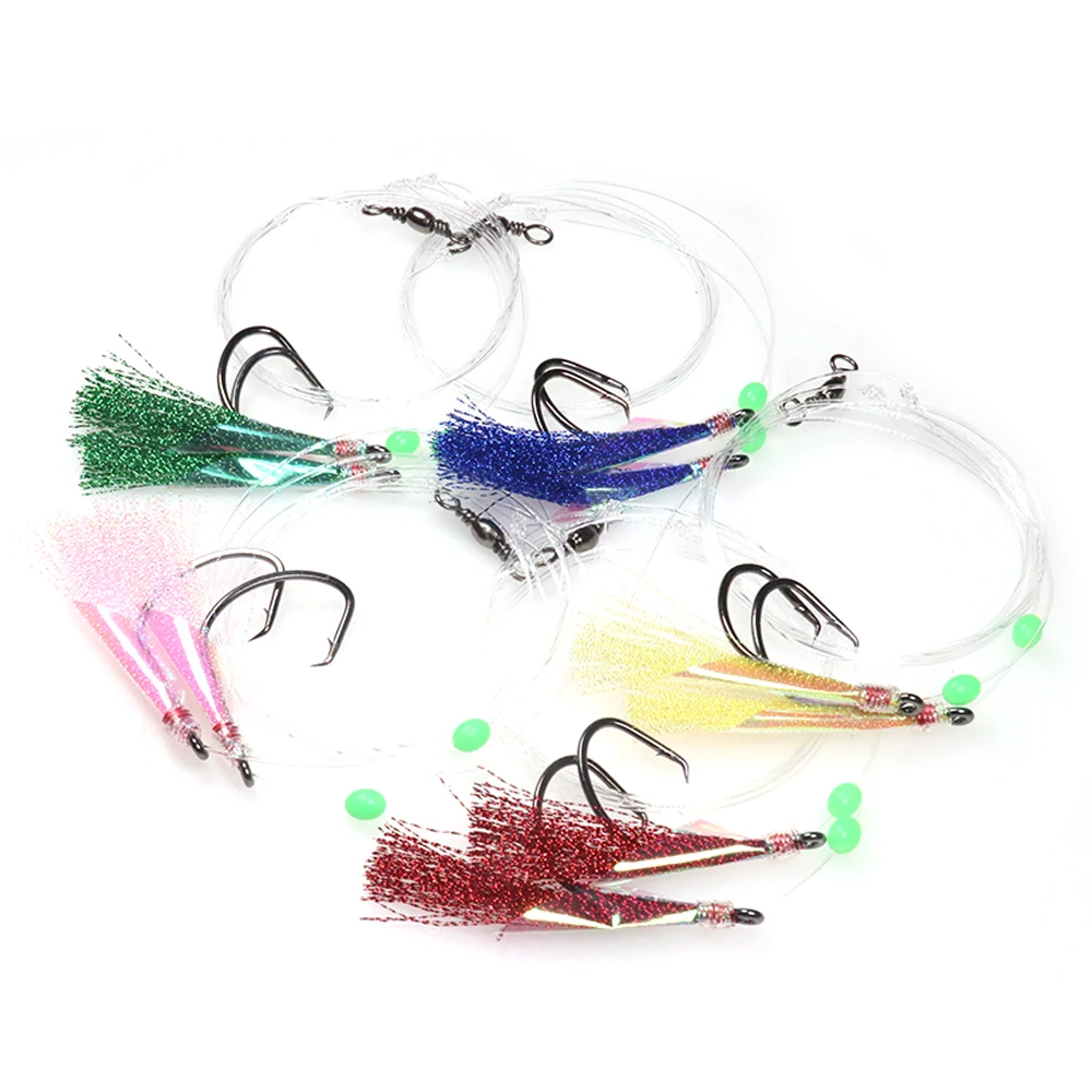 10 Packungen 1/0 - 8/0 Angelköder-Rigs für Salzwasser-Flunder mit Monofilament-Vorfach für Seebarsch, Heilbutt, Schwarzflossen-Rochen und Grundfischerei