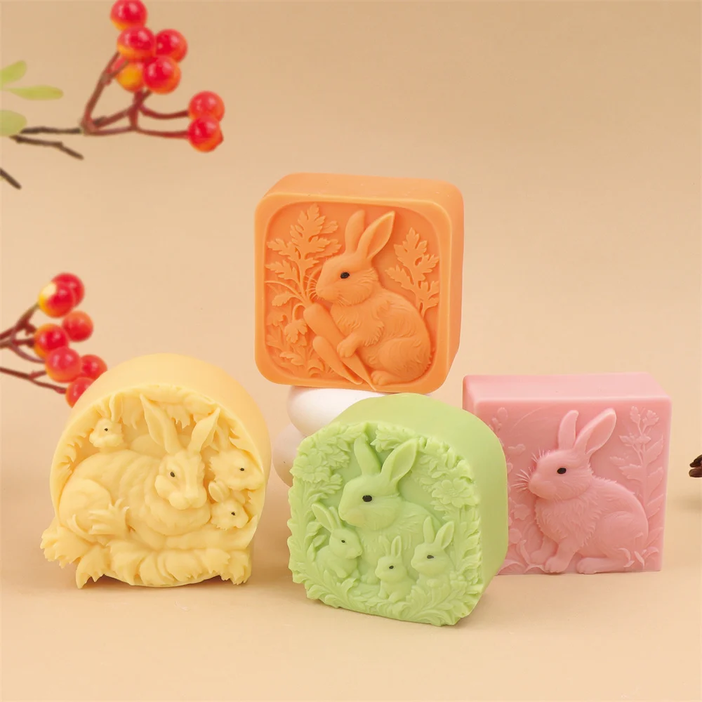 Easter Bunny Silicone Soap Molds for Soap Making Rabbit Family DIY Scented Plaster Candle Molds DIY Home Decor Handmade Gift