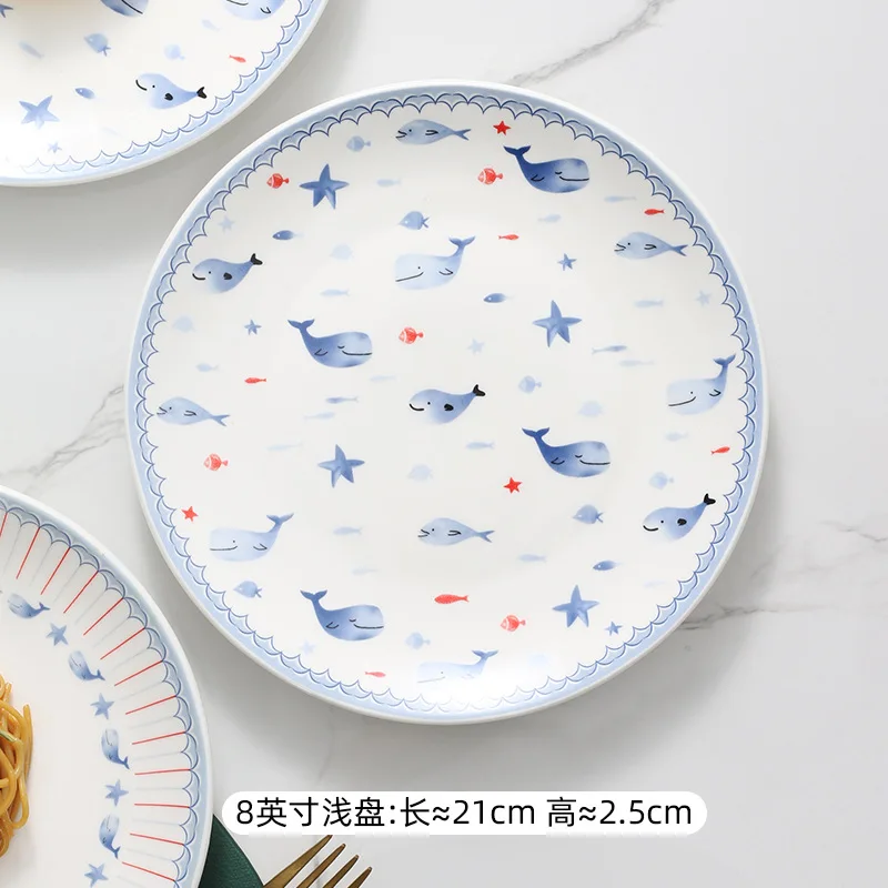 Nordic Dolphin Plate Ceramic Dish Dish Set Cartoon Custom Home Western Food Plate Restaurant Steak Plate