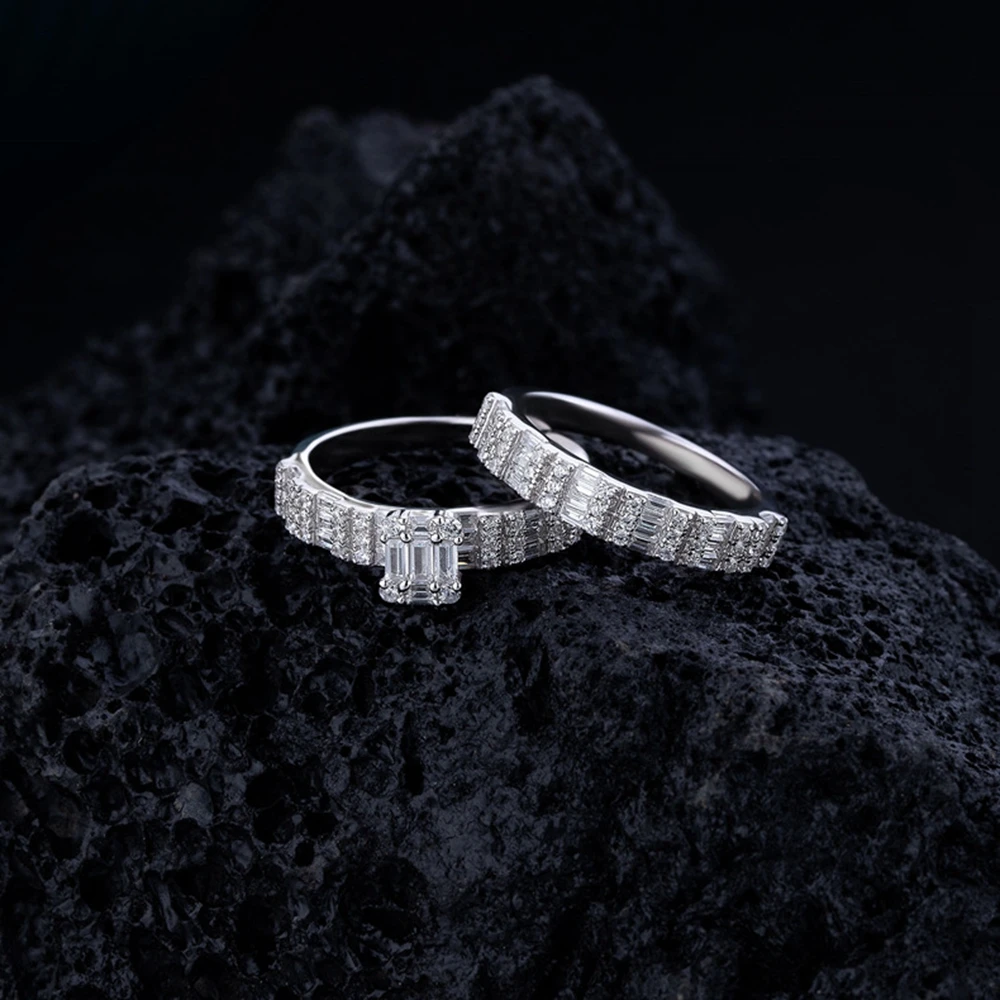 Wong Rain 100% 925 Sterling Silver Lab Sapphire High Carbon Diamond Gemstone Wedding Party Ring Set 2Pcs Fine Jewelry Wholesale