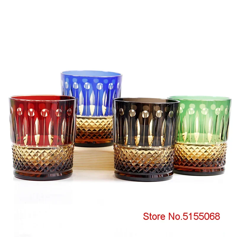 France Saint Luxury Goods Diamond Cut Crystal Wine Glass Manual Carve Amber Whiskey Cup XO Tumbler Brandy Snifter Wood Gift Box