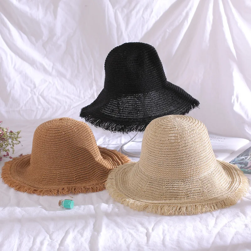 

2022 NEW Hat Woman Summer Straw Hat Woman Folding Outdoor Sunshade Hat Furry Edge Hollowed Beach Hats Women Fashion Elegante Cap