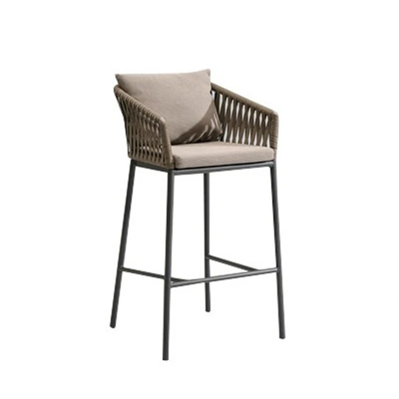 

Nordic outdoor bar chair rattan backrest bar chair outdoor high leg creative rattan art bar chair bar stool modern and simple