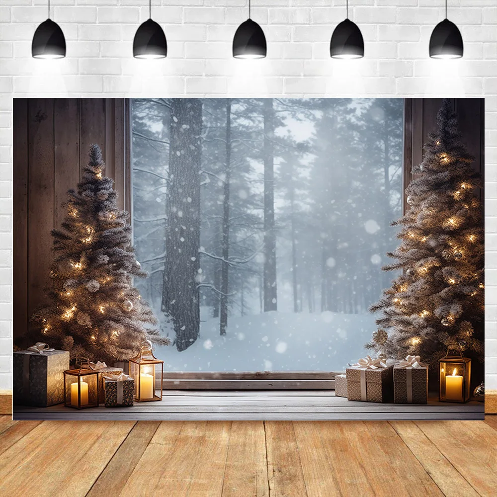 Christmas Day New Year Decoration Photography Backdrops Pinecones Snow Fireplace Xmas Tree Winter Holiday Party Background DT-12