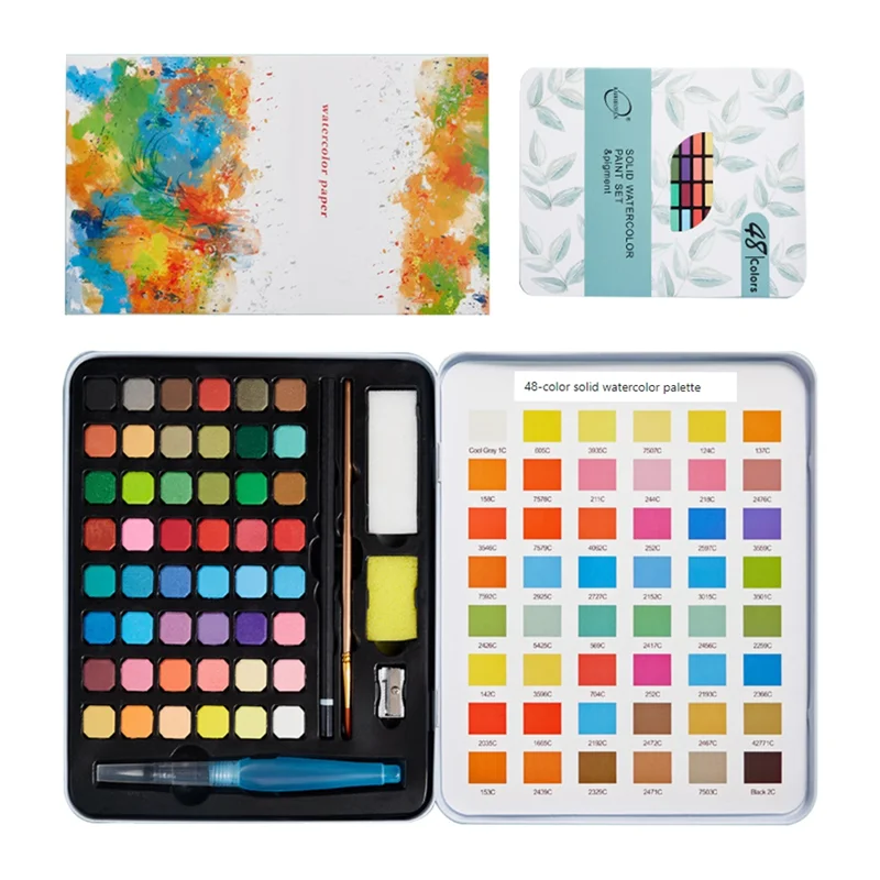 

【HAPPYH】Mini Portable Watercolor Painting Kit Travel Paper, Brushes And Paint Set, Water Color Paint Palette Included