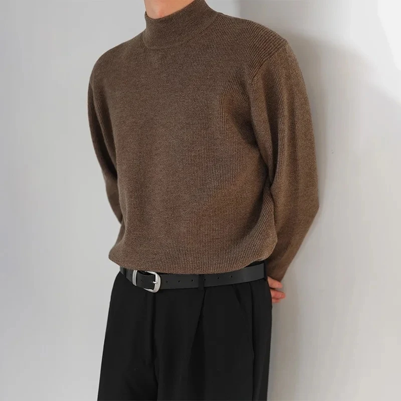 

2025 Autumn Winter New Loose Half High Neck Pullover Men Long Sleeve Trendy Inner Layer Elegant Design Fashion Versatile Sweater