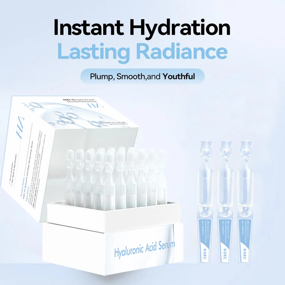 30 قطعة KOEC 5% حمض الهيالورونيك مصل ترطيب عميق للوجه فائق الترطيب إصلاح اشراق ثبات تأثير طويل الأمد