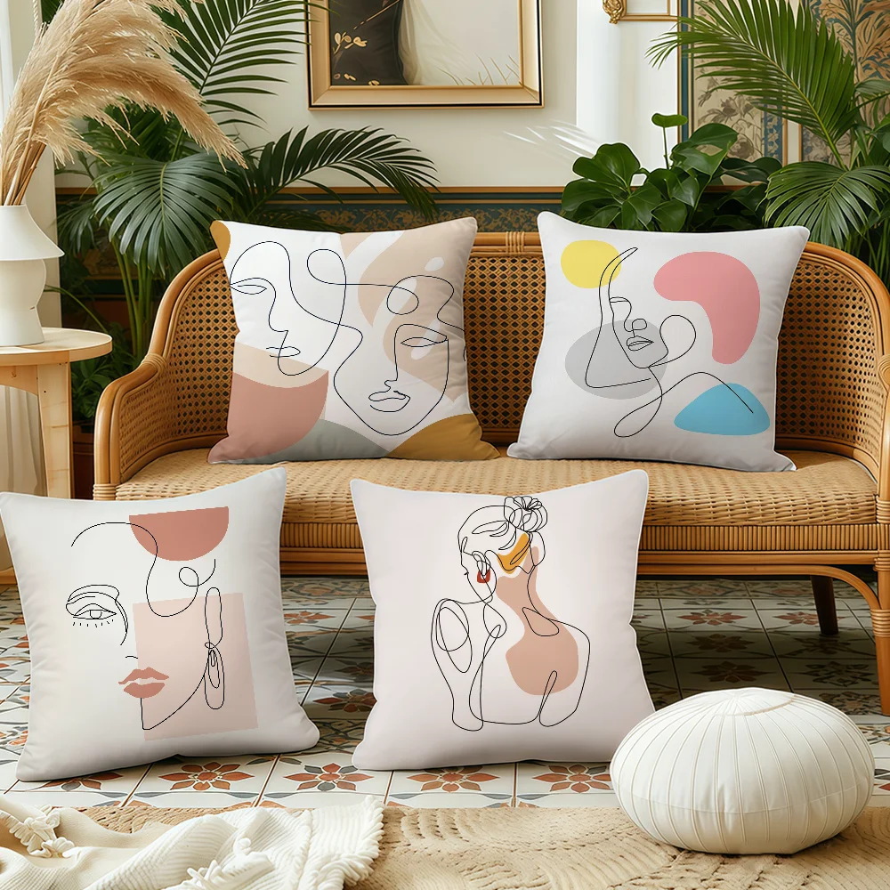 A-Abstract F-Facial Series Printing cushion cover Plush Fabric Soft Double Sided Print Sofa Cushion Cover Throw Pillow Covers