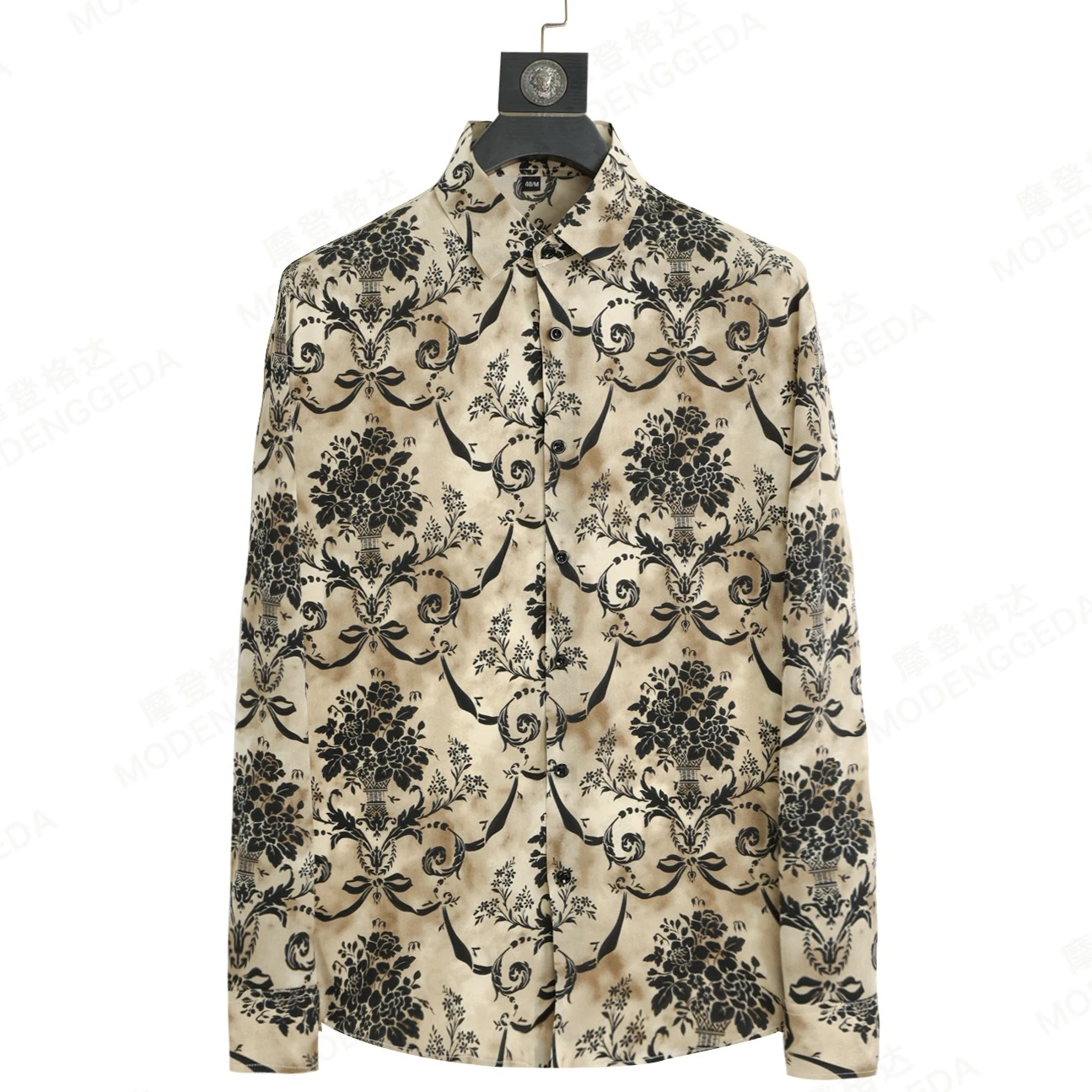 

Summer 2026 Baroque Style Shirt for Men Loose Long Sleeve Casual Shirts Silk Breathable Vacation Beach Hawaiian Shirts M-4XL
