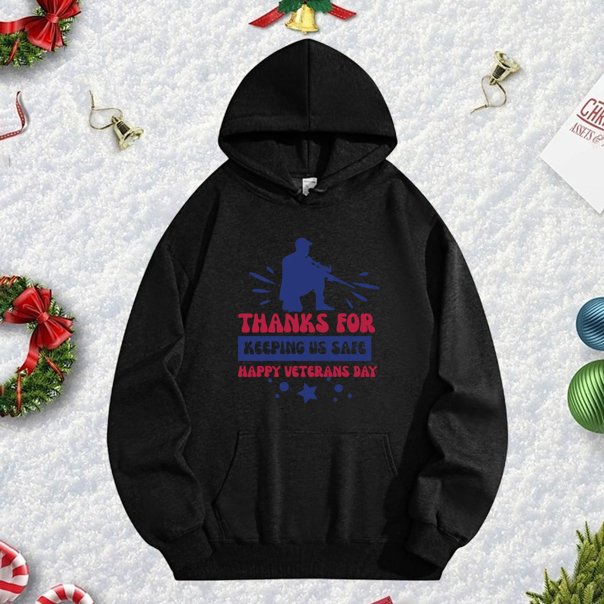 

Черная толстовка с капюшоном Promise of Safety 270G для мужчин и женщин, уютный флисовый пуловер большого размера на осень/зиму, Рождество, Новый год