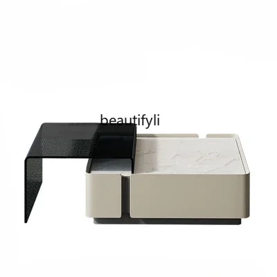 

Italian Minimalist Coffee Table TV Cabinet Combination Living Room Home Telescopic Super Crystal Stone Tea Table Bench