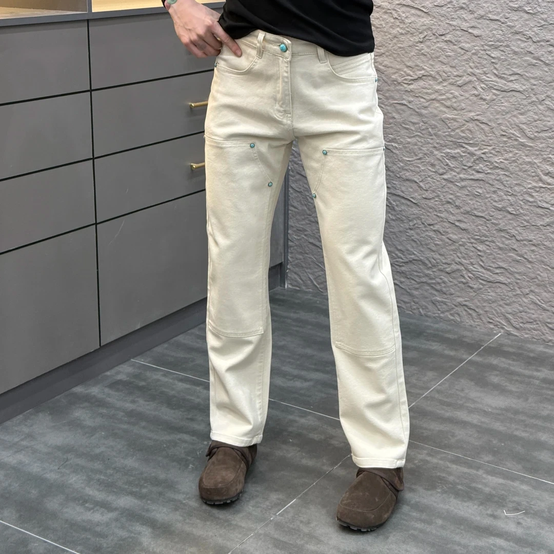 

Мужские джинсы свободного кроя Spring Design, бирюзовые, с пэчворком, прямые, класса люкс, модные, повседневные, прямого кроя