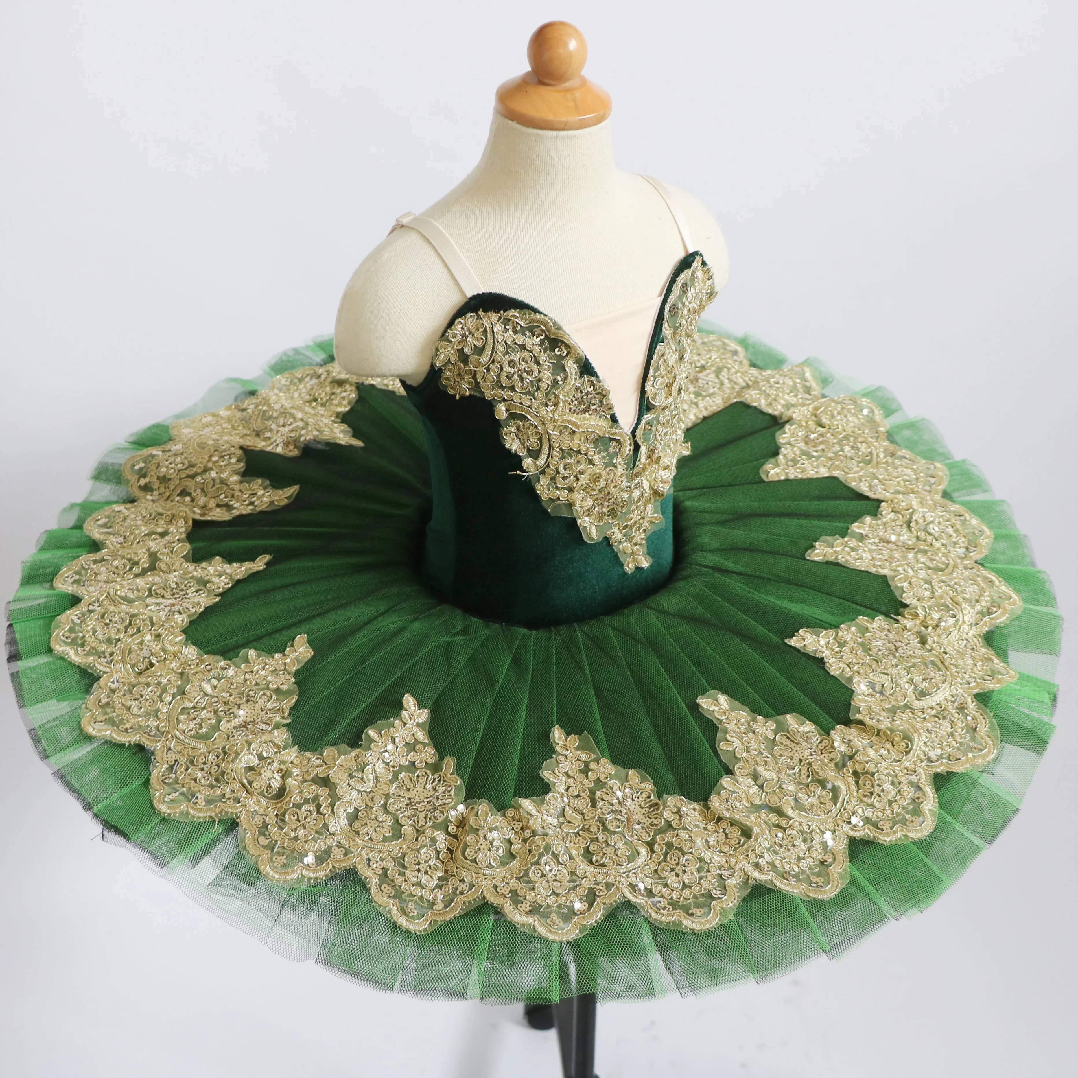 Tutús de Ballet profesional verde para niñas, vestido de Ballet de Lago de los Cisnes, Ropa de baile, vestido de Patinaje Artístico de bailarina de panqueque, nuevo