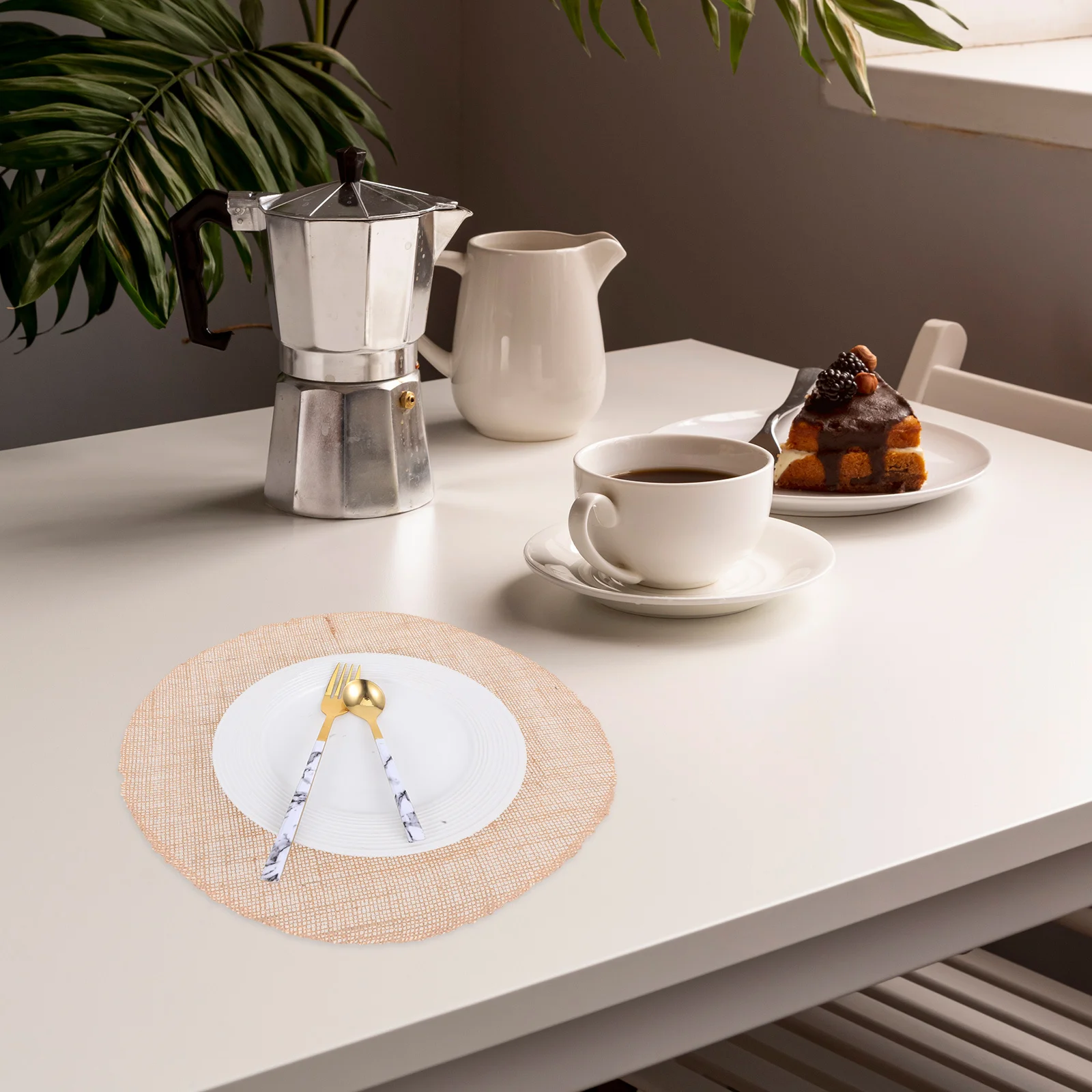 6 قطعة المفارش الخيش المستديرة ريفي الكتان الطبيعي مزرعة طاولة طعام الحصير مقاومة للحرارة قابل للغسل مكان الوقايات