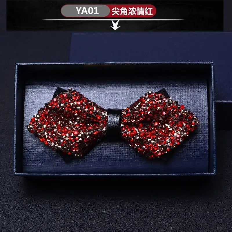 Teenagers Rhinestone Bow Tie Man Shining Crystal Collar tie Luxury Wedding Banquet Party Bling Butterfly Knot  Ties