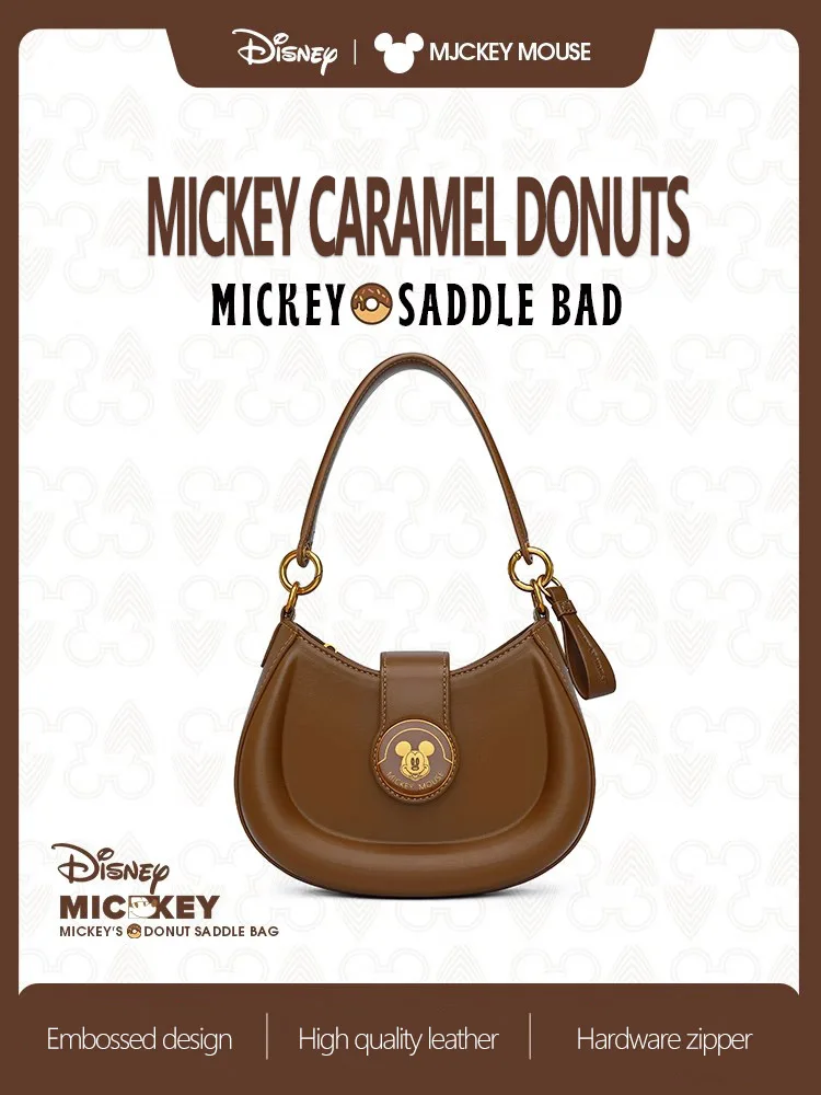 Disney Mickey Donuts Saddle Bag French Style Brand Single Shoulder Commuting Underarm Bag Magnetic Buckle Closure