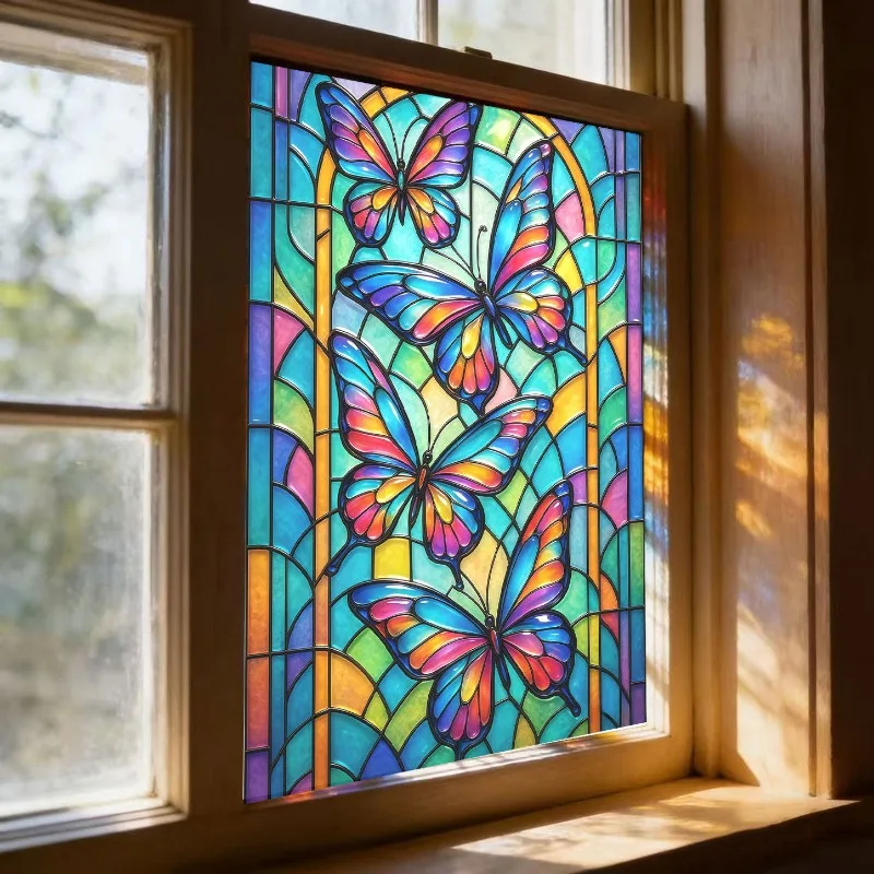 European Style Retro Glass Film Electrostatic Frosting, Adhesive Free Art Painting Privacy Protection Window Film Stained Glass