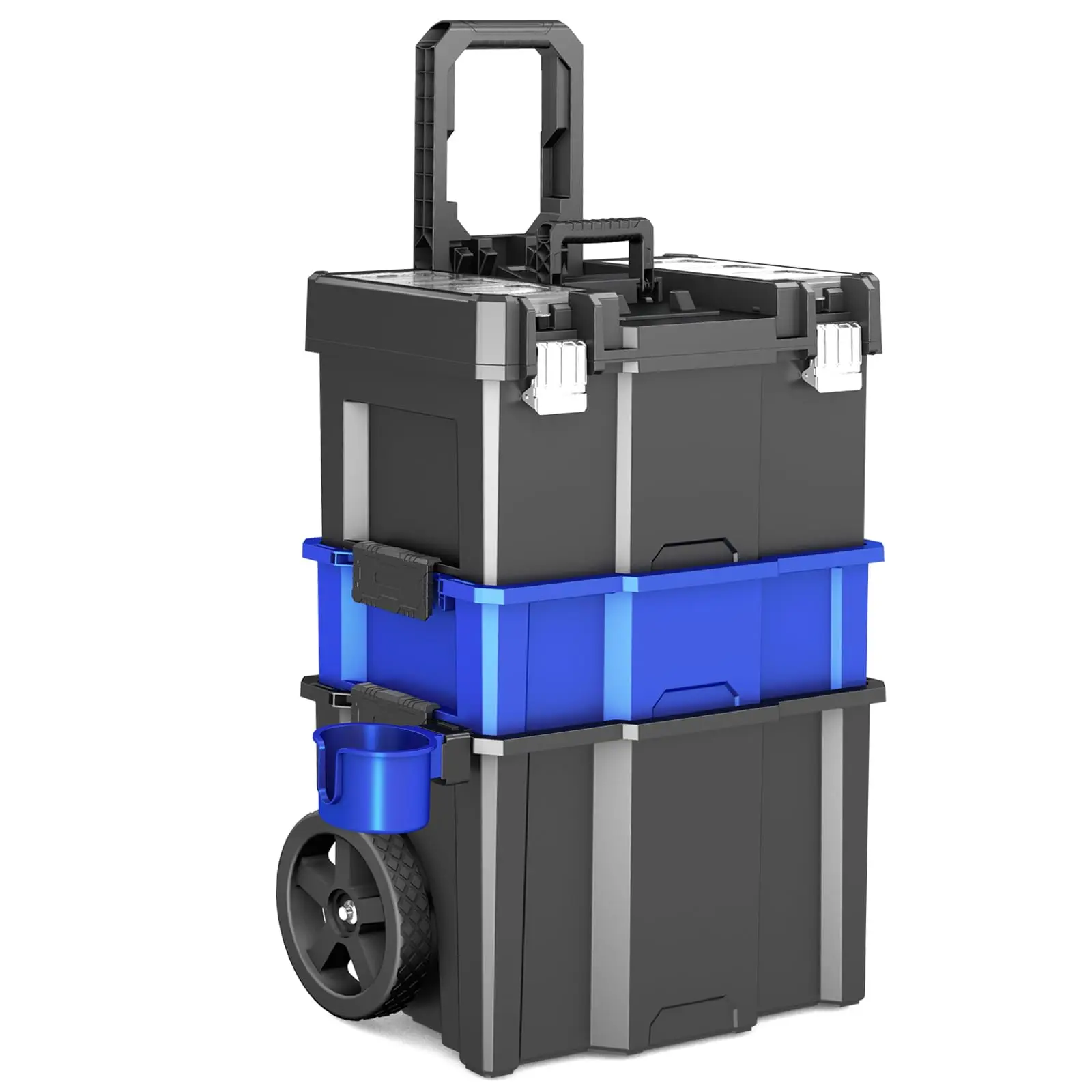 Rolling Tool Box With Wheels | 3 Tier Portable Stackable Tool Box Set | Garage Storage Tool Organizer | Tray Toolbox