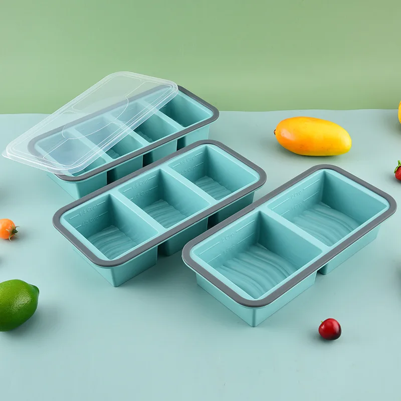 

1 шт. силиконовый лоток для морозильной камеры с крышкой, кубики для супа-супа, смеси, мусора, мусора, кухонные контейнеры для хранения домашнего приготовления еды замораживания