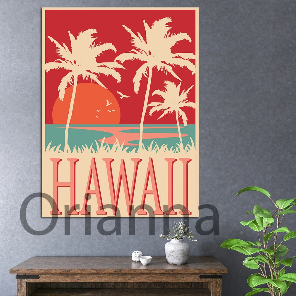 Hd Prints Pictures Home Decor Canvas Painting Hawaii Landscape Beach Wall Artwork Cuadros Boho Retro Watercolor Modular Posters