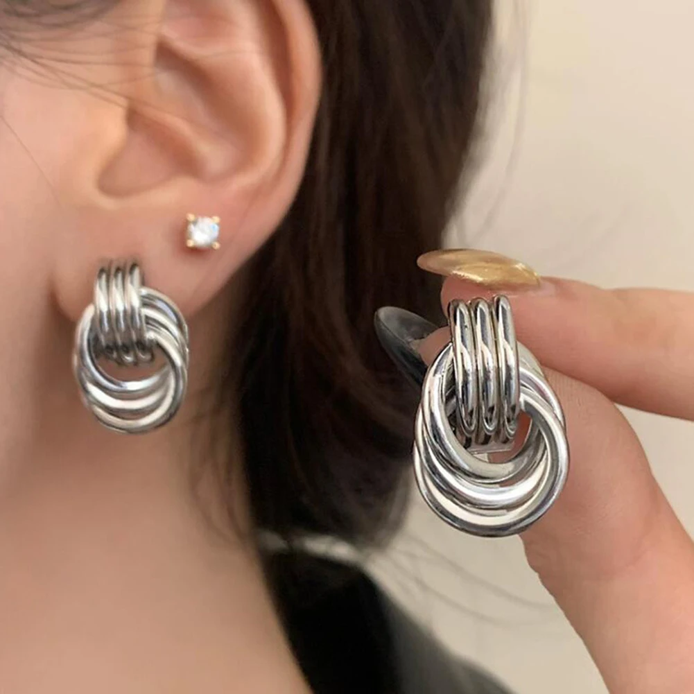 

Round Drops Earring Vintage Chunky Twisted-Knot Statement Dangle Studs For Women Female