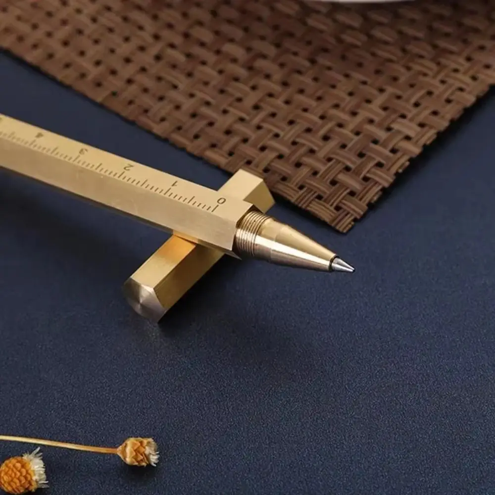 Desk Students Six Edged Brass Signature Pen Precision Scale Vintage Metal Neutral Pen Gold Smooth Hexagonal Pen Office Supplies