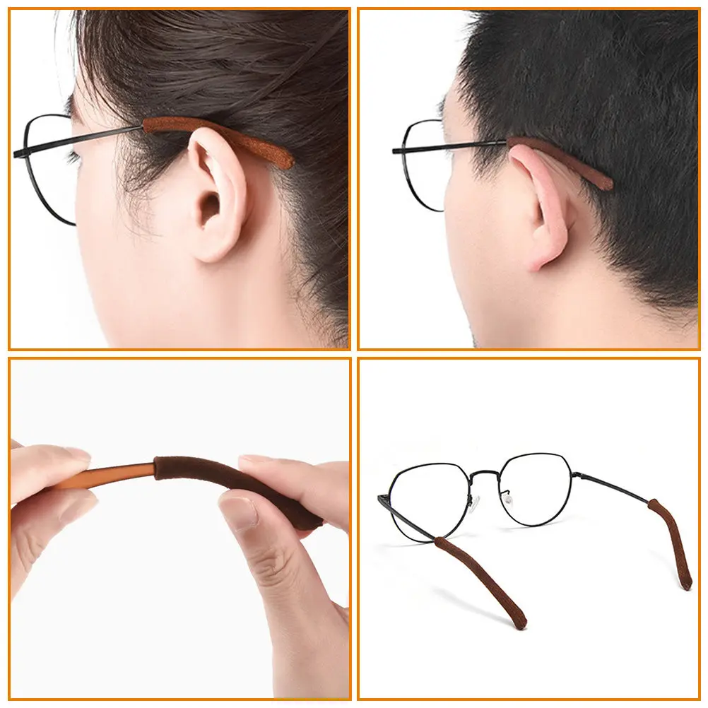 2Pairs Soft Comfortable Eyeglasses Temple Tips Sleeves Knitted Elastic Ear Grips Prevent Slipping Outdoor Work Gym Non-Slip