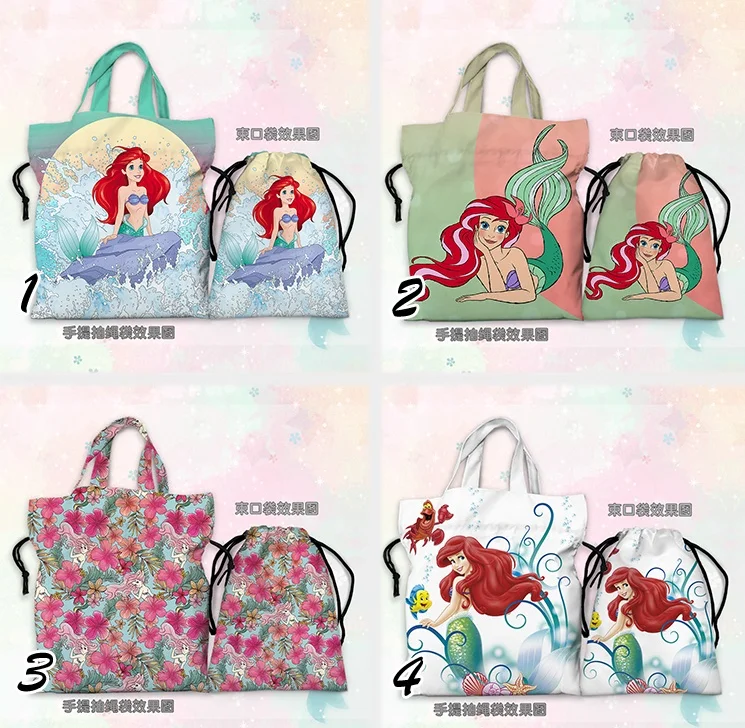 Disney Princess Ariel Mermaid A77641 borse da pranzo Anime cartone animato personalizzato borsa con coulisse borsa custodia Casual regalo Unisex