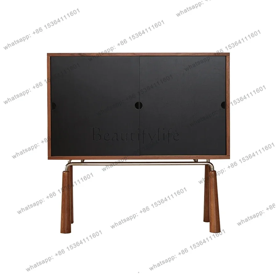 

Nordic Retro Medieval Teak Porch Side Cabinet Storage Side Black Cabinet High-footed Living Room Small Apartment