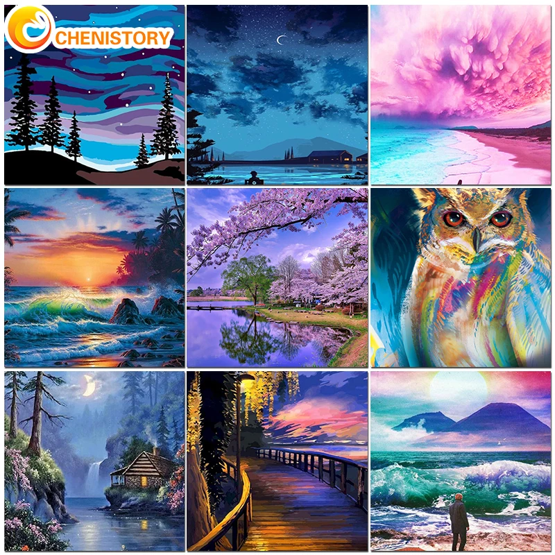 

CHENISTORY Frame Painting By Numbers Kits DIY Gift For Adults Night Landscape Paint By Number Unique Handmade Home Decors Art