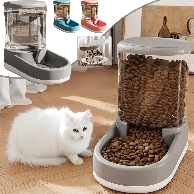 

Large Capacity Pet Automatic Gravity Feeder/Drinker Neck Support Transparent Visible Food Feeder No Plug Needed Pet Supplies