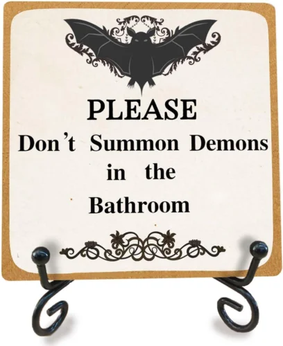 Gothic Wooden Sign Bathroom Decor, Please Do Not Summon Demons in the Bathroom,