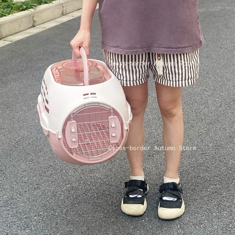 Pet take-out cage with sunroof, food basin cat rabbit, breathable and portable, go out air freight box portable