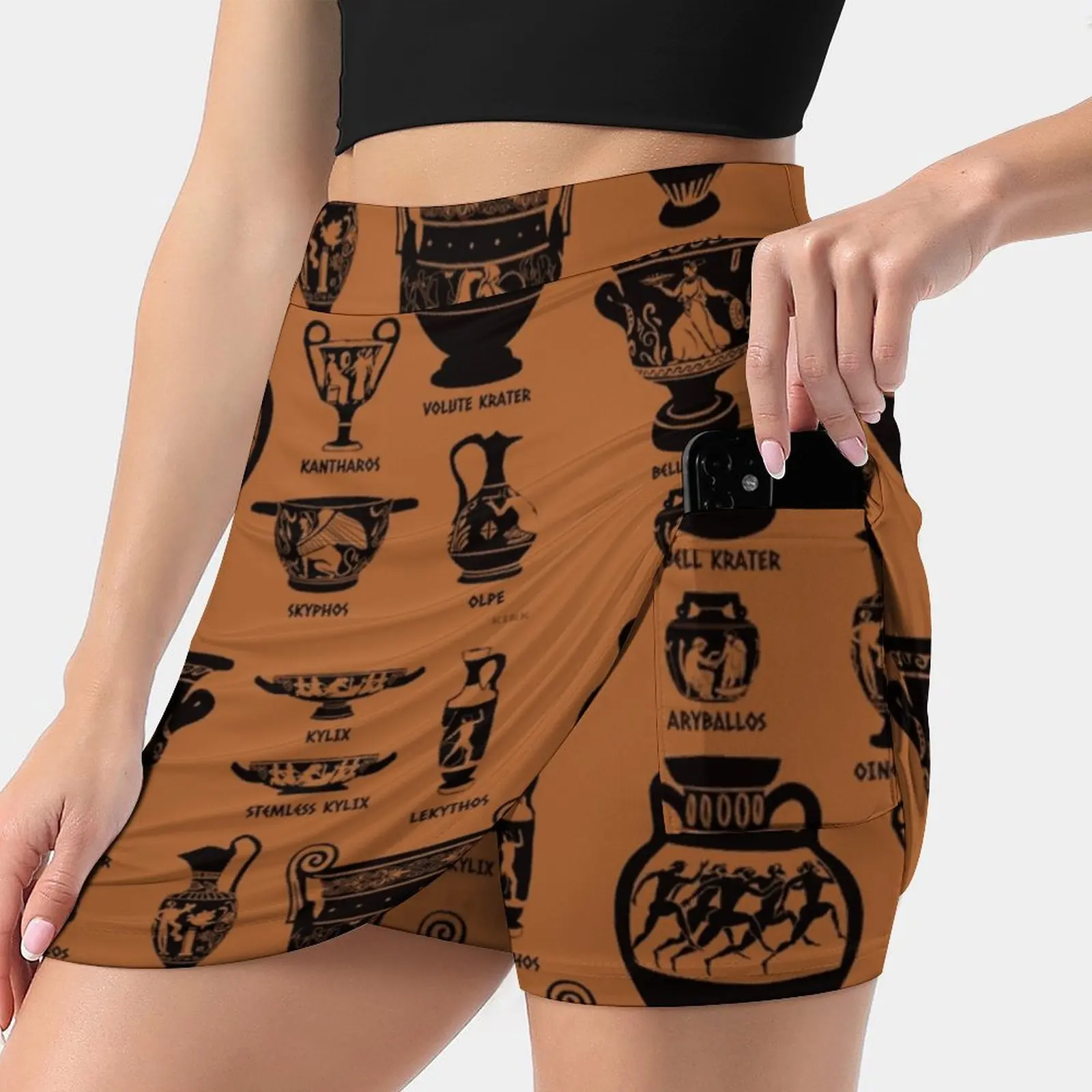 Ancient Greek Pottery Silhouette Summer Women's shorts Skirt 2 In 1 Fitness Yoga Skirt Tennis Skirts Ancient Greece Archaeology