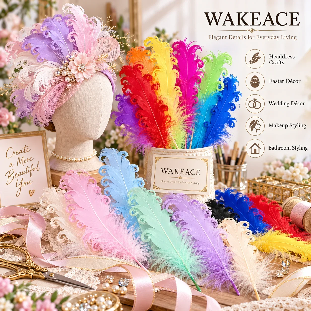 Colorful Curled Goose Feathers 9-12CM Decorative Feathers for Easter Decor Headpiece Crafts Wedding Party DIY Accessories