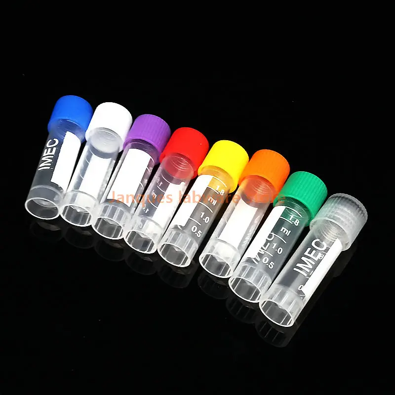100pcs//lot 1.8ml laboratory Plastic Freezing Tube Cryogenic vial with screw mouth Sample Cryovial With Color cap